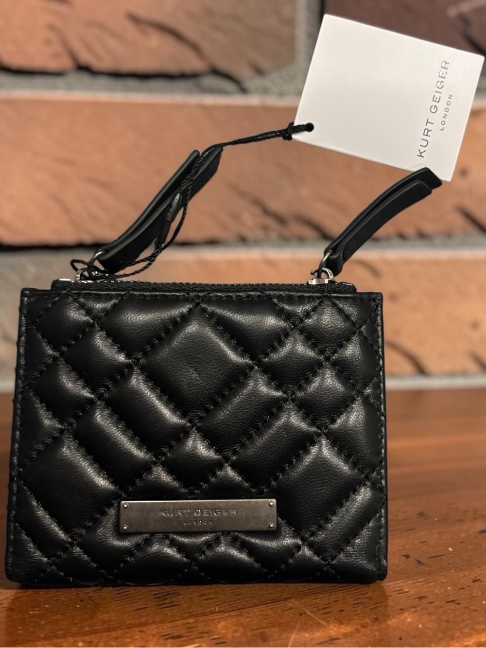 Kurt Geiger London Diamond Quilted Leather Bifold Wallet in Black NWT